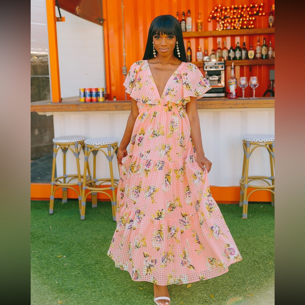 BuddyLove peach floral maxi dress. Size medium